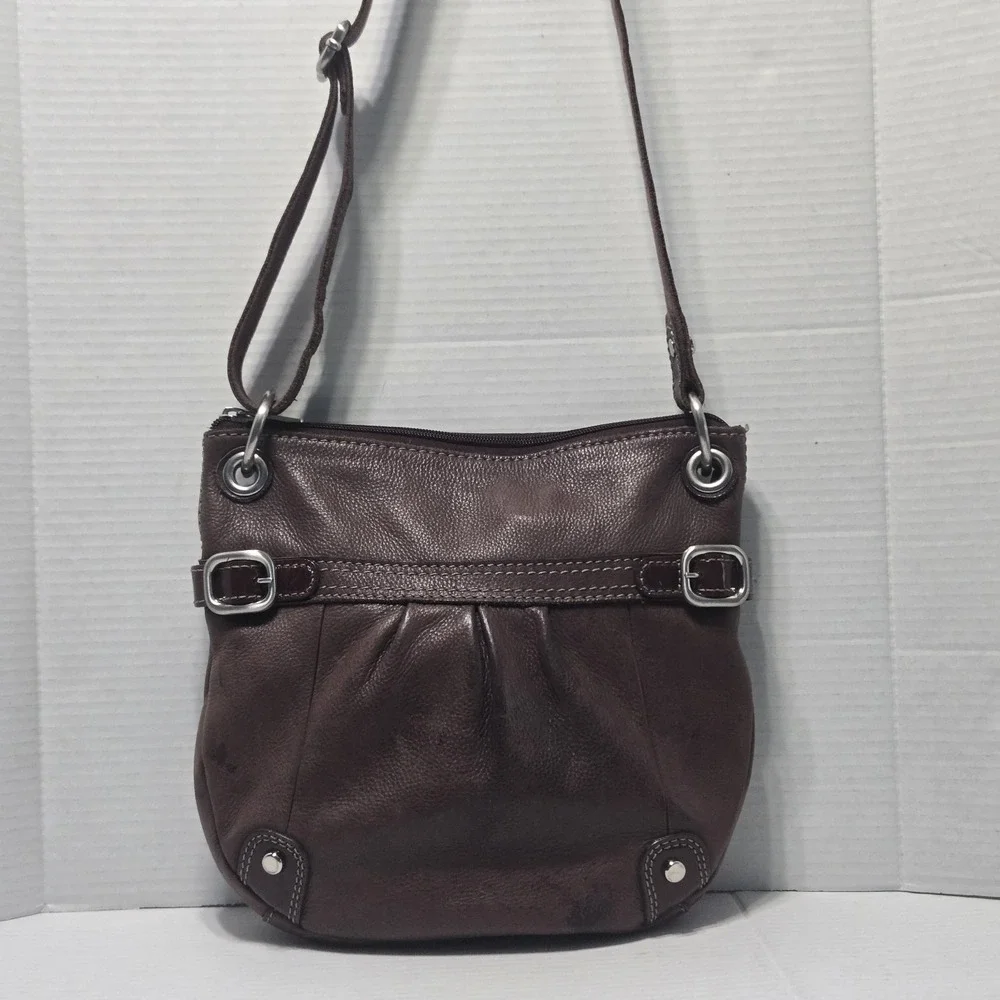 Fossil Brown Pebbled Leather Hobo Crossbody Bag Adjustable Strap Purse